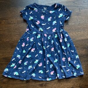 Unicorn Print Navy Blue Kids Dress